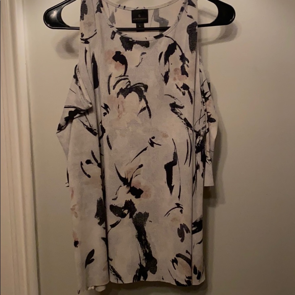 White/gray watercolor off the shoulder blouse